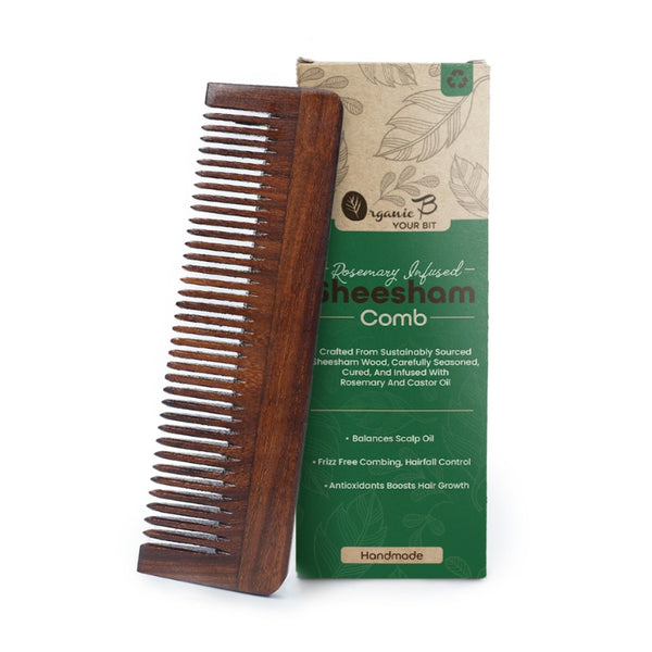 Organic B Narrow Single Teeth RoseWood Comb |Lily Comb| Rosemary Infused