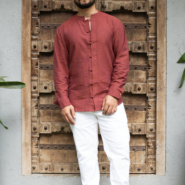 Full Sleeve Kurta Shirt - Brick