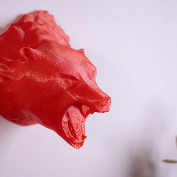 EcoDecorRaging Grizz – Plant-Based Silk Red Wall Décor | Eco-Friendly Wall Art