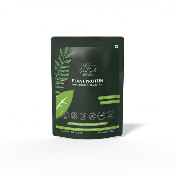 Natural Infusions Hair Growth Plant Protein Powder | Vegan Biotin Supplement for Stronger Hair | Chocolate Flavor, Soy-Free, 200g