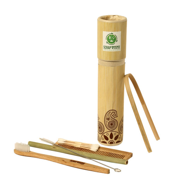 Scrapshala Zero waste Toiletry Kit | Natural Bamboo | High Quality | Travel-friendly