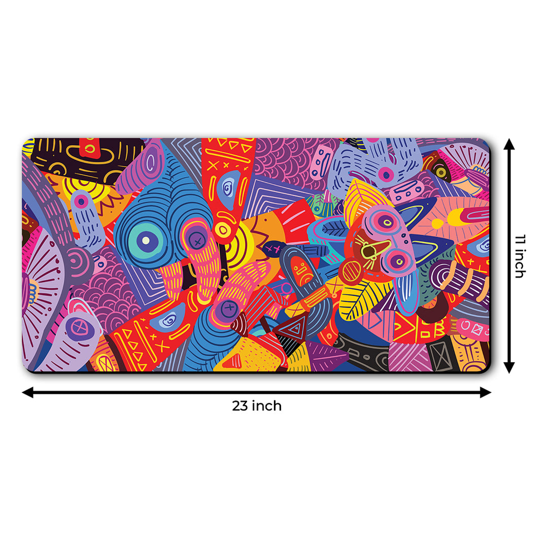 The Whimsical Artist Desk Mat | Travel Friendly | 60 (w) x 30 (h) CM | Anti Slippery | Spacious for Desk | Rubber Bottom | Water Resistant | Multicolor | Easy to Clean | Illustrated (Graffiti)