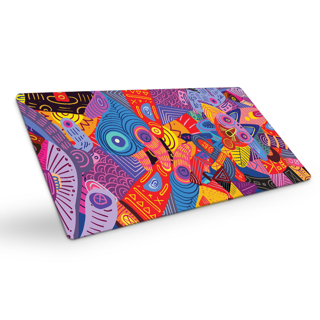 The Whimsical Artist Desk Mat | Travel Friendly | 60 (w) x 30 (h) CM | Anti Slippery | Spacious for Desk | Rubber Bottom | Water Resistant | Multicolor | Easy to Clean | Illustrated (Graffiti)