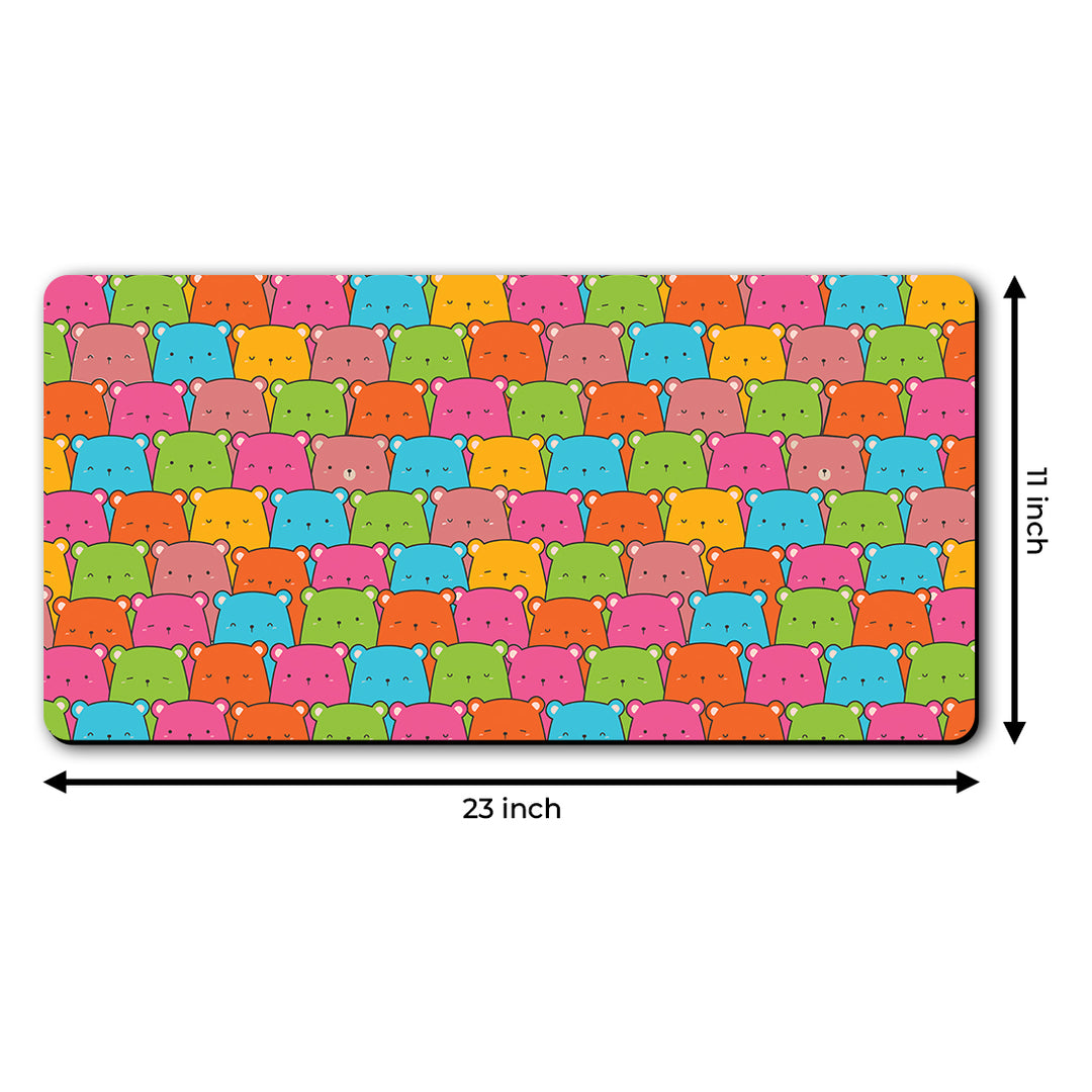 The Whimsical Artist Desk Mat | Travel Friendly | 60 (w) x 30 (h) CM | Anti Slippery | Spacious for Desk | Rubber Bottom | Water Resistant | Multicolor | Easy to Clean | Illustrated (Teddy)