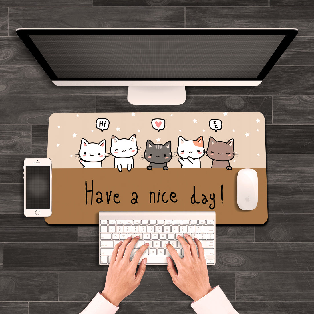 Desk Mat | Travel Friendly | 60 (w) x 30 (h) CM | Anti Slippery | Spacious for Desk | Rubber Bottom | Water Resistent | Multicolor | Easy to Clean | Illustrated (Have a Nice Day!)