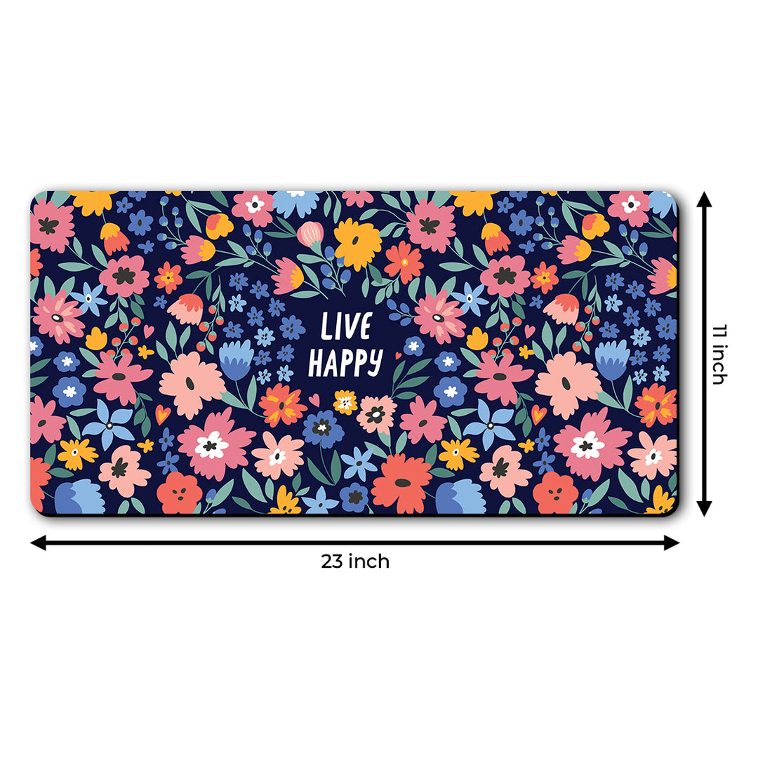 The Whimsical Artist Desk Mat | Travel Friendly | 60 (w) x 30 (h) CM | Anti Slippery | Spacious for Desk | Rubber Bottom | Water Resistant | Multicolor | Easy to Clean | Illustrated (Live Happy)