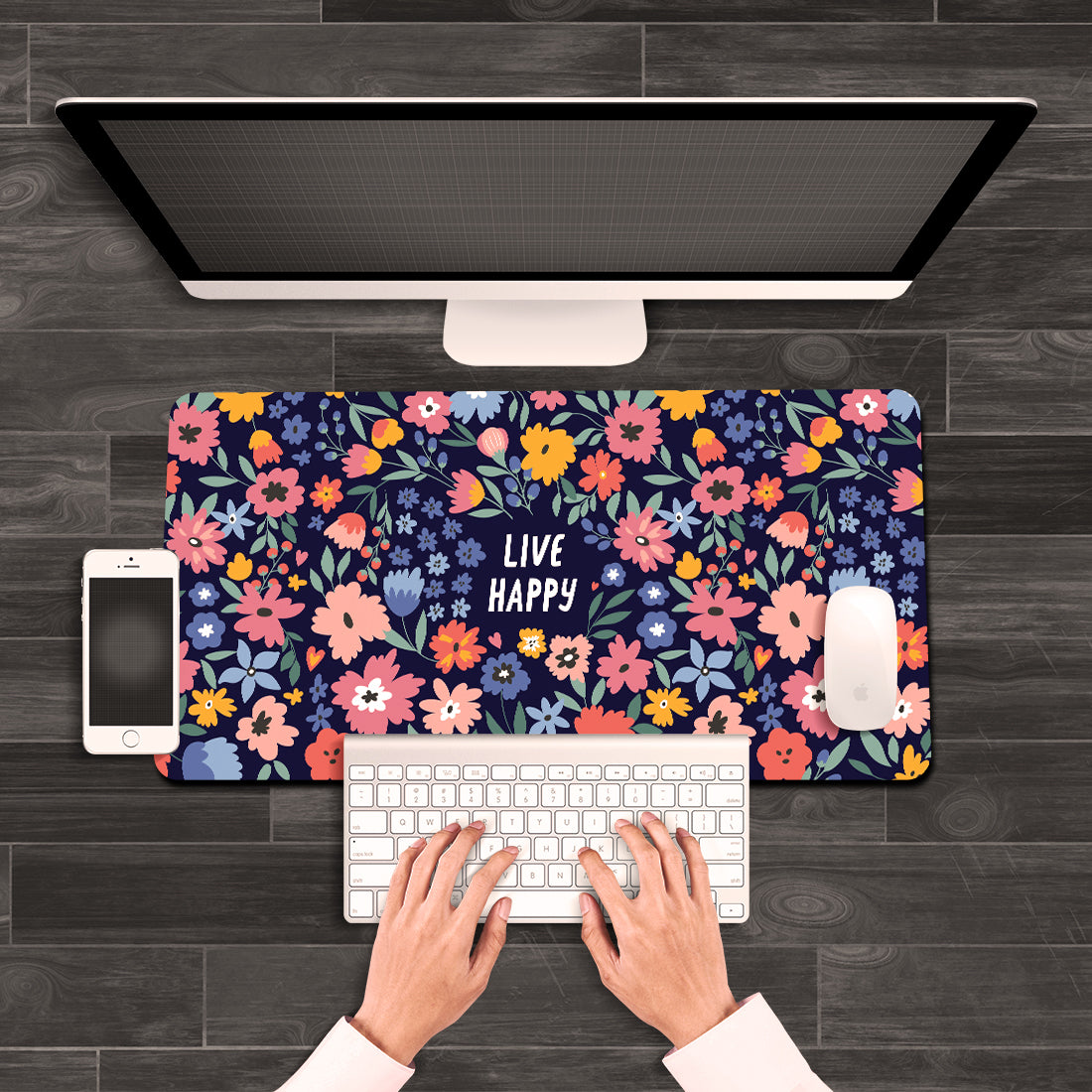 Desk Mat | Travel Friendly | 60 (w) x 30 (h) CM | Anti Slippery | Spacious for Desk | Rubber Bottom | Water Resistant | Multicolor | Easy to Clean | Illustrated (Live Happy)