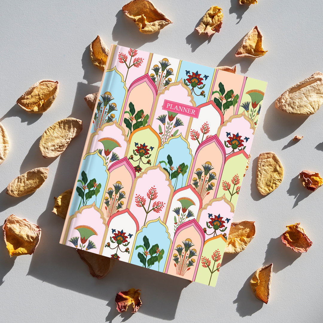 The Whimsical Artist 2025 Undated daily planner and journal schedule your day to-do list and productivity tracker; habit tracker for wellness by the whimsical artist; 6 months (Jaipuri darwaza)