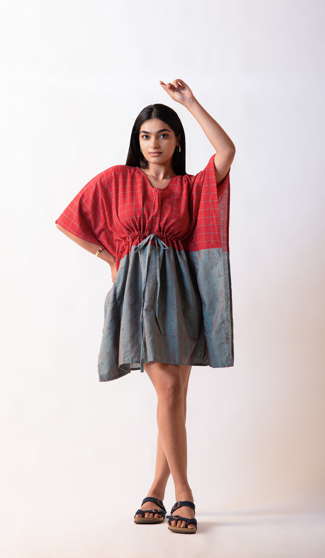 Dobby Free Size Kaftan Dress - Red