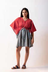 Dobby Free Size Kaftan Dress - Red