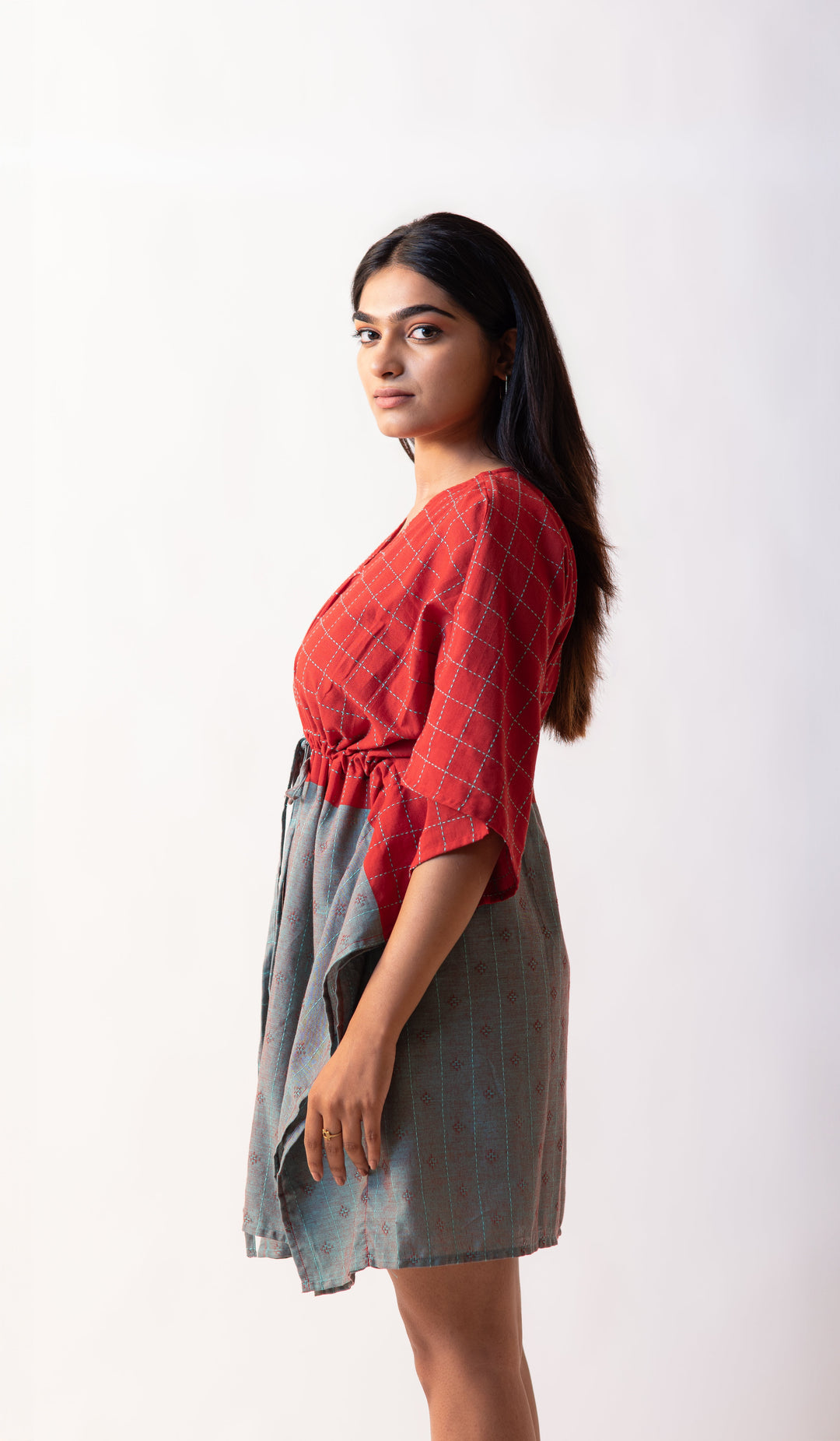 Dobby Free Size Kaftan Dress - Red