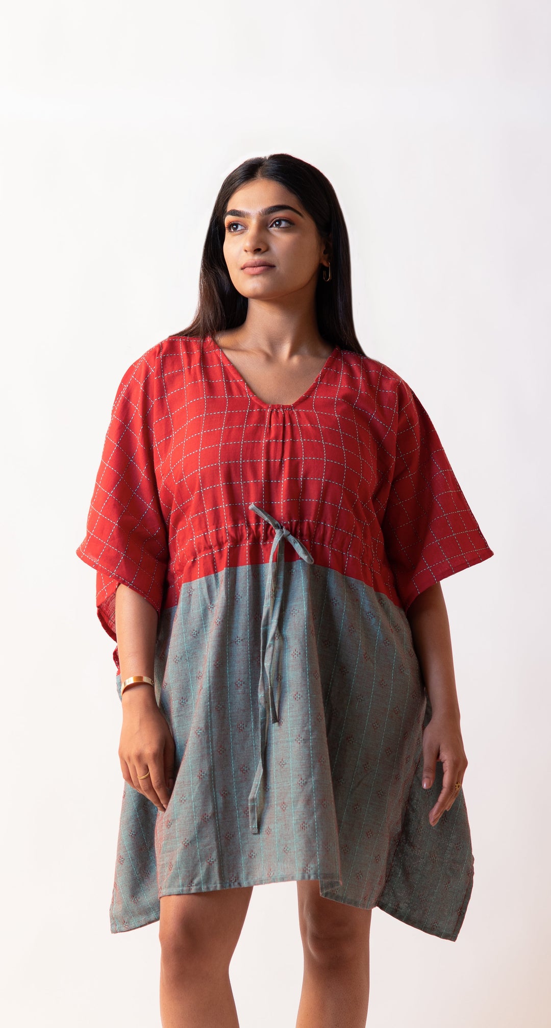 Dobby Free Size Kaftan Dress - Red