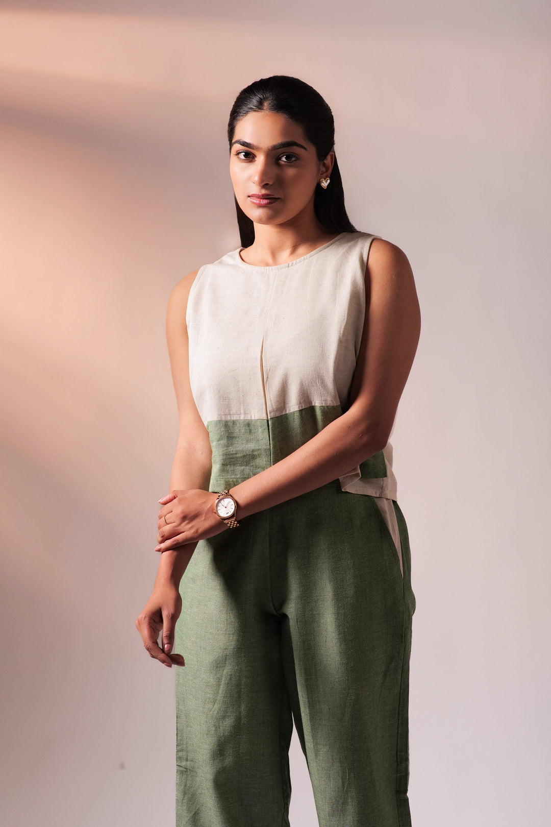 Flexi Top Pant Set - Olive+White