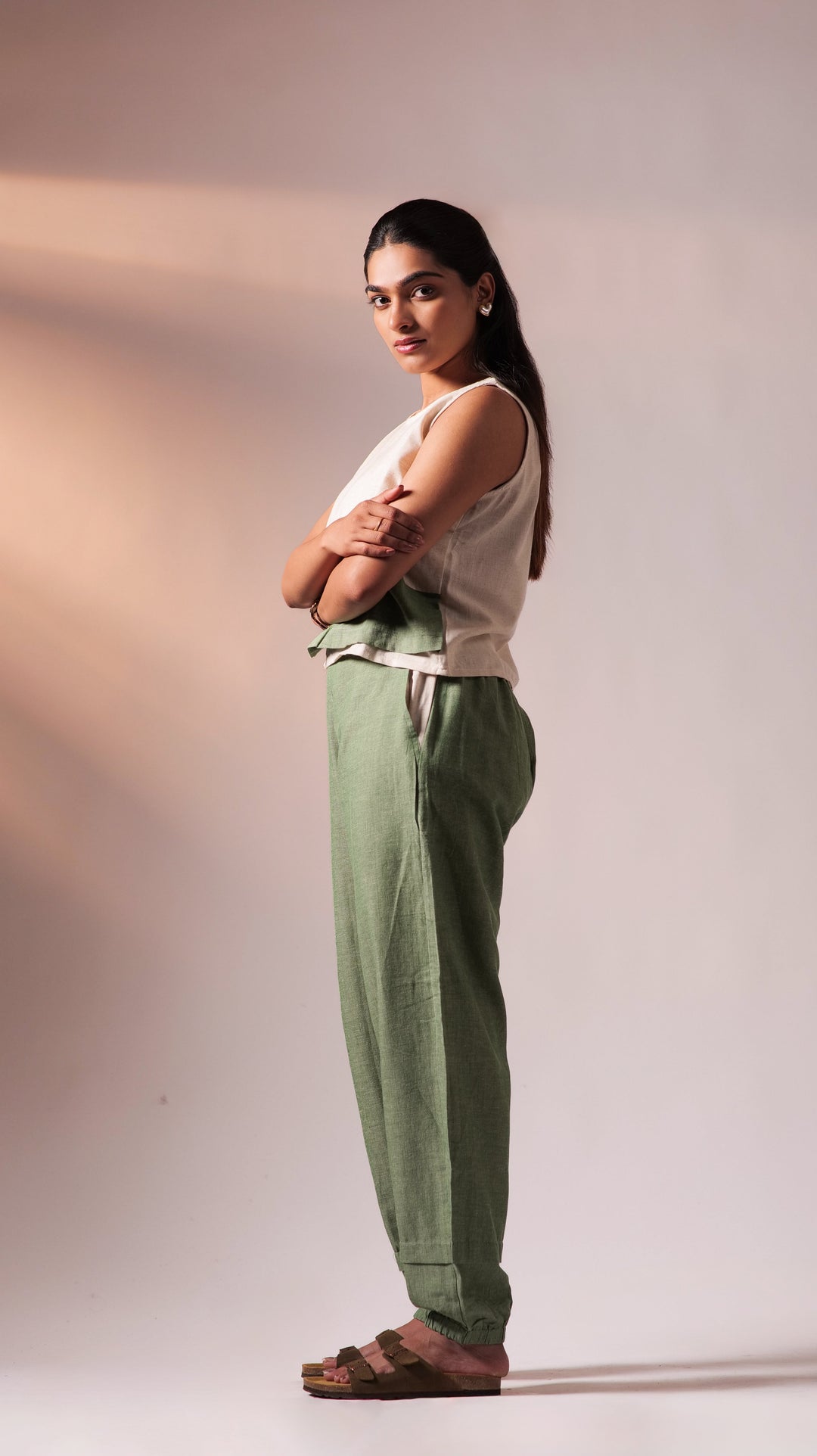 Flexi Top Pant Set - Olive+White