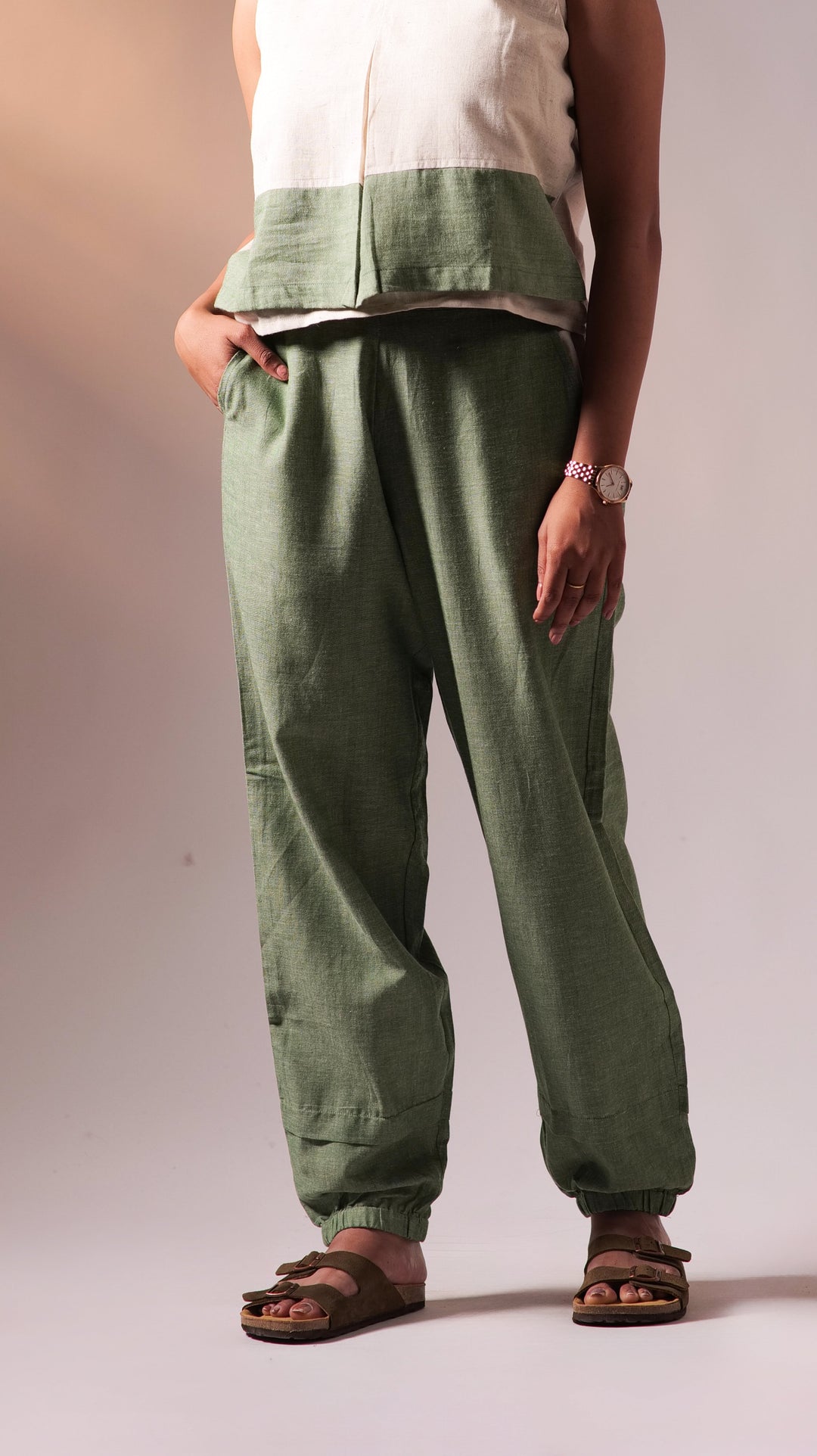 Flexi Top Pant Set - Olive+White
