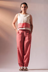 Flexi Top Pant Set - Peach+White