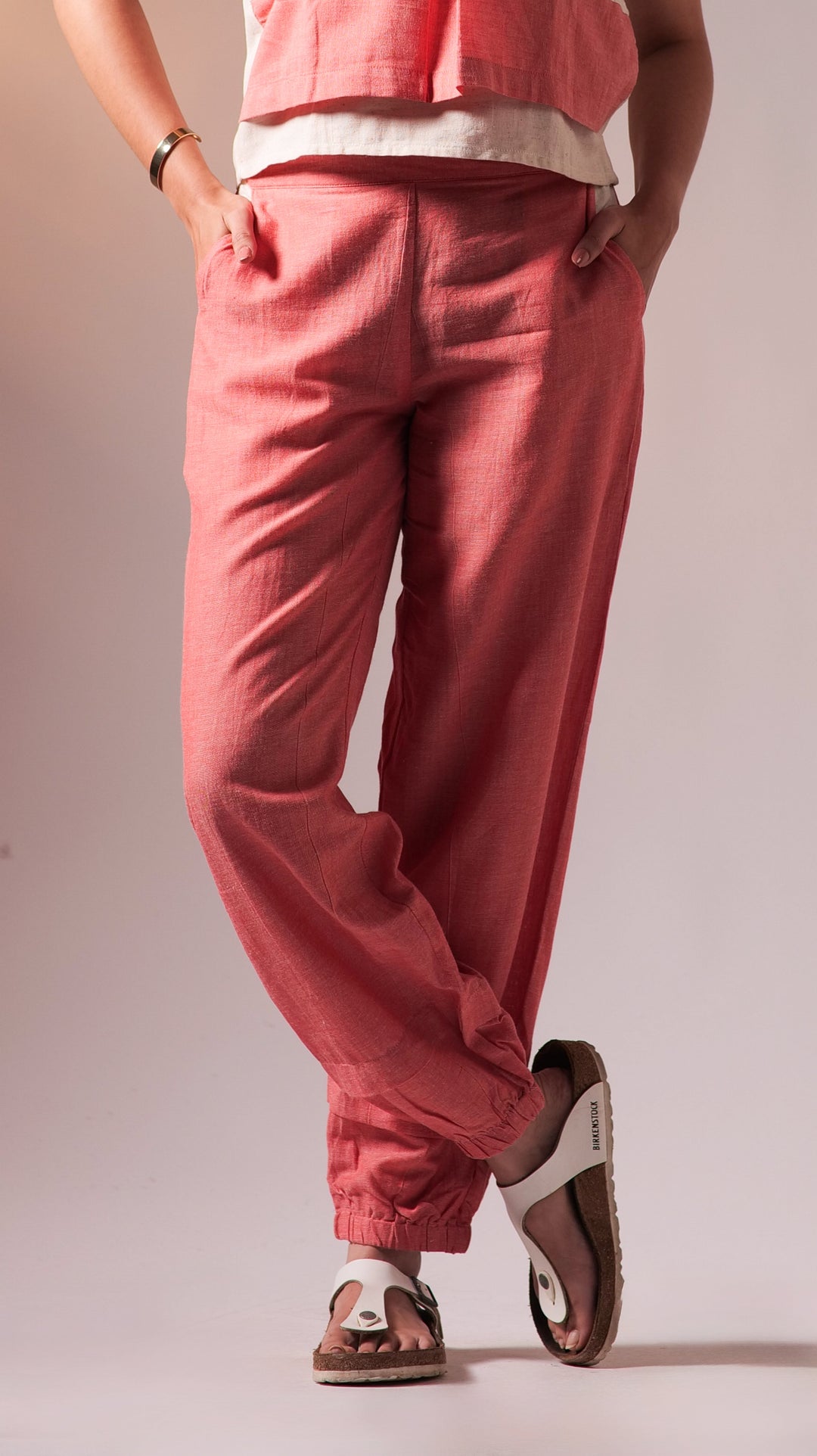 Flexi Top Pant Set - Peach+White