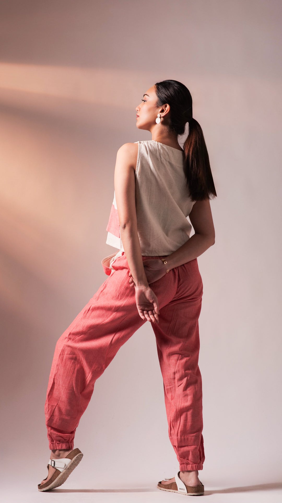 Flexi Top Pant Set - Peach+White