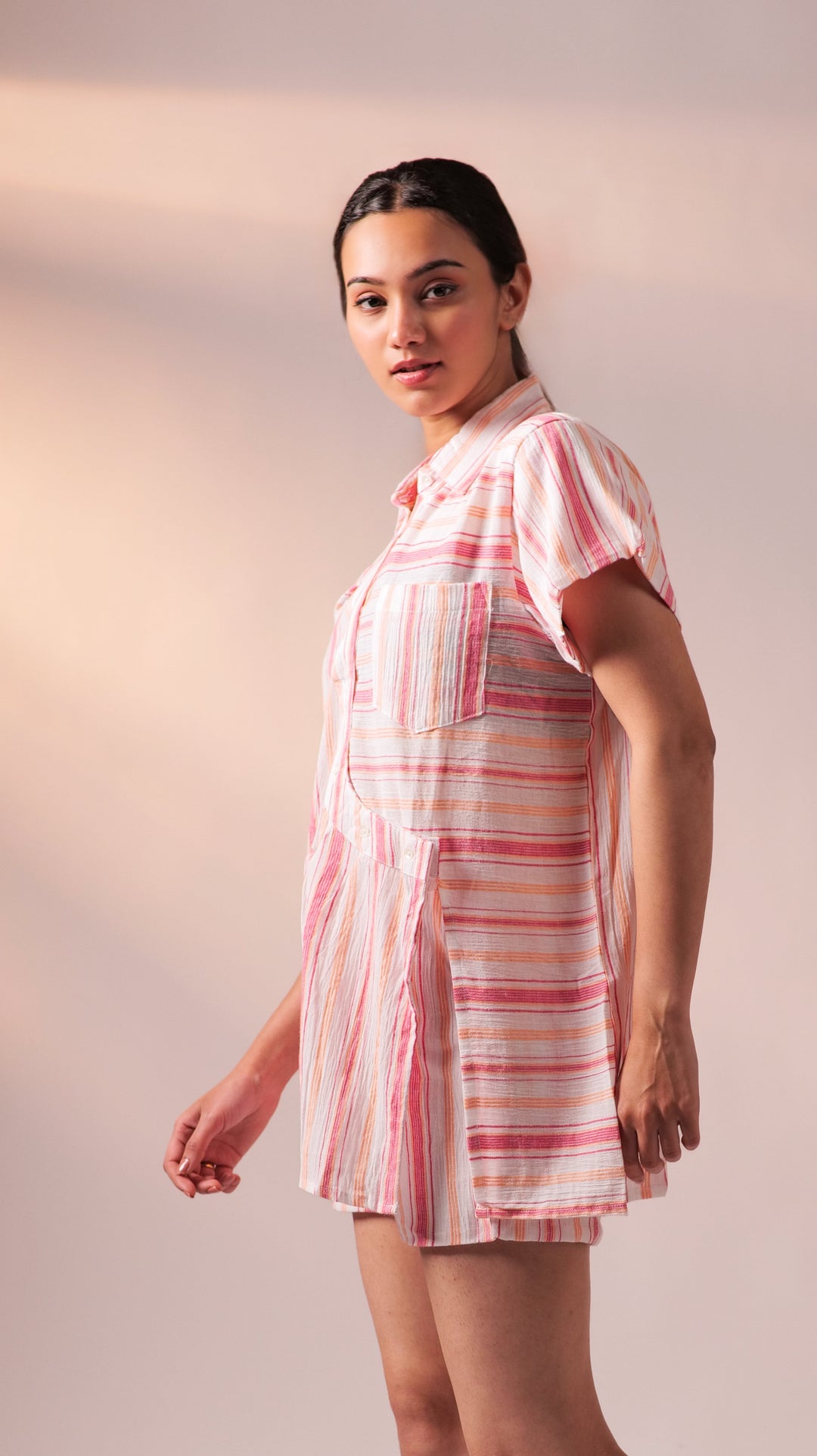 Hues Shirt Short Set - Fuschia+White