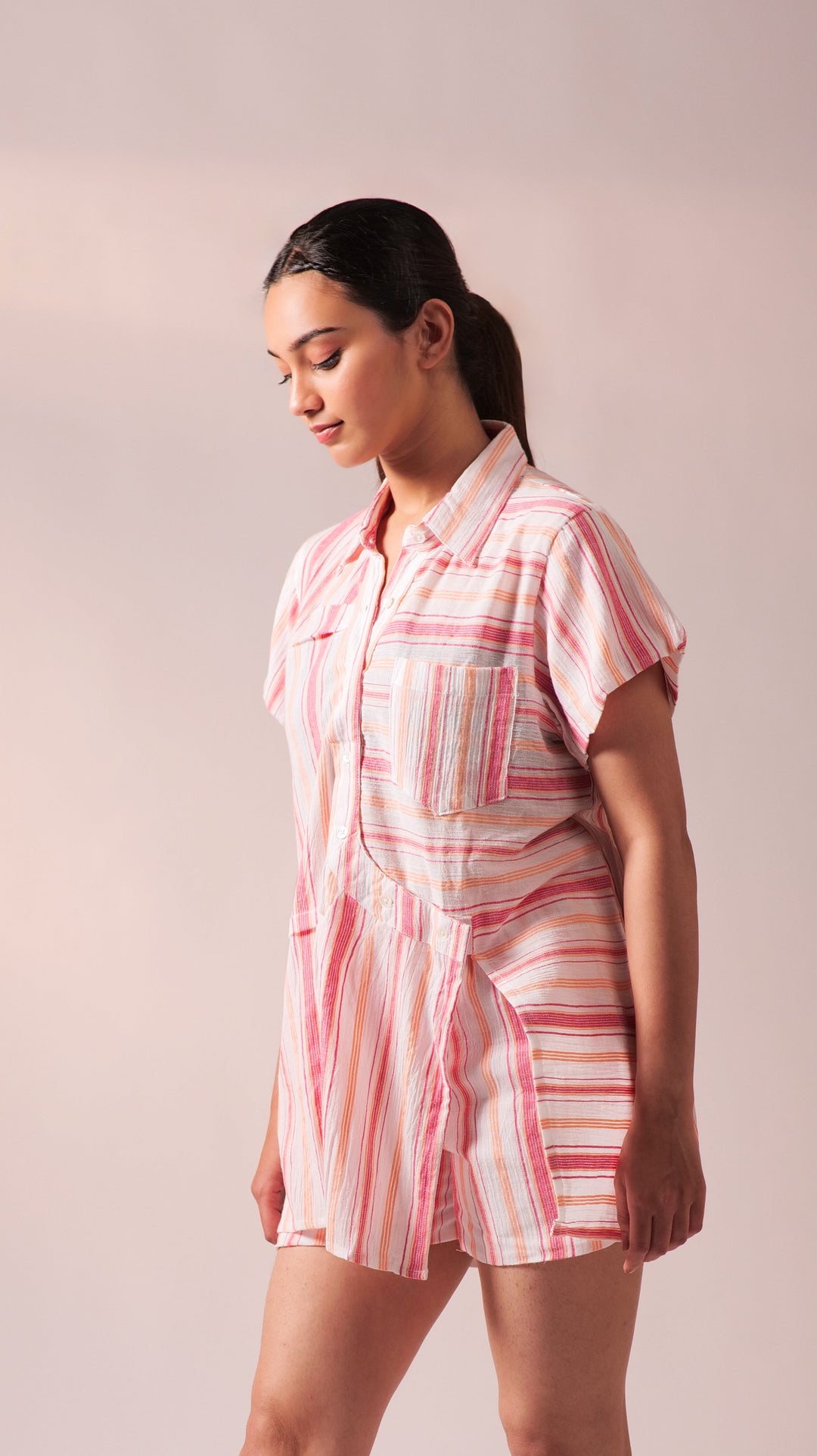 Hues Shirt Short Set - Fuschia+White