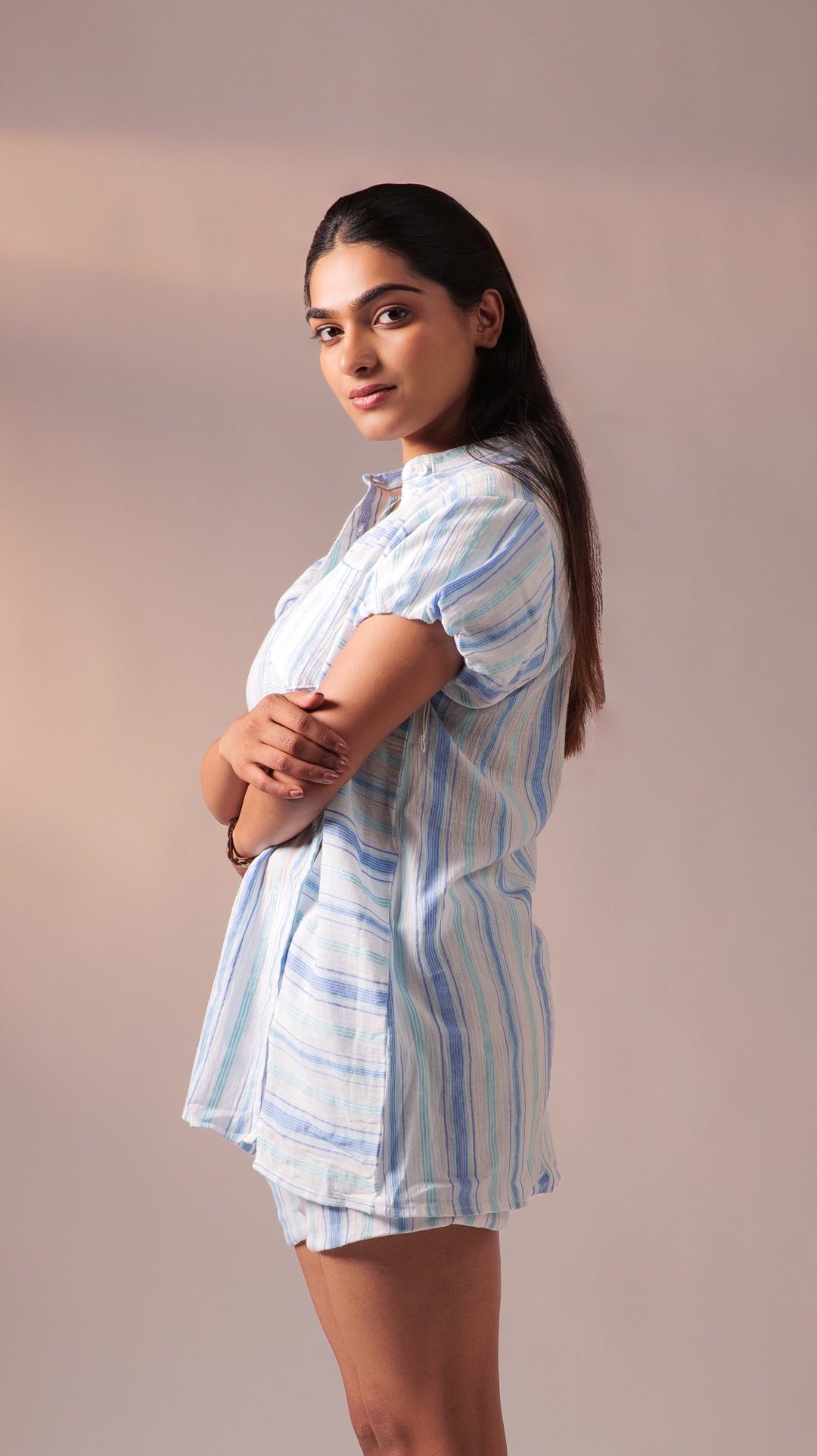 Hues Shirt Short Set - Blue+White