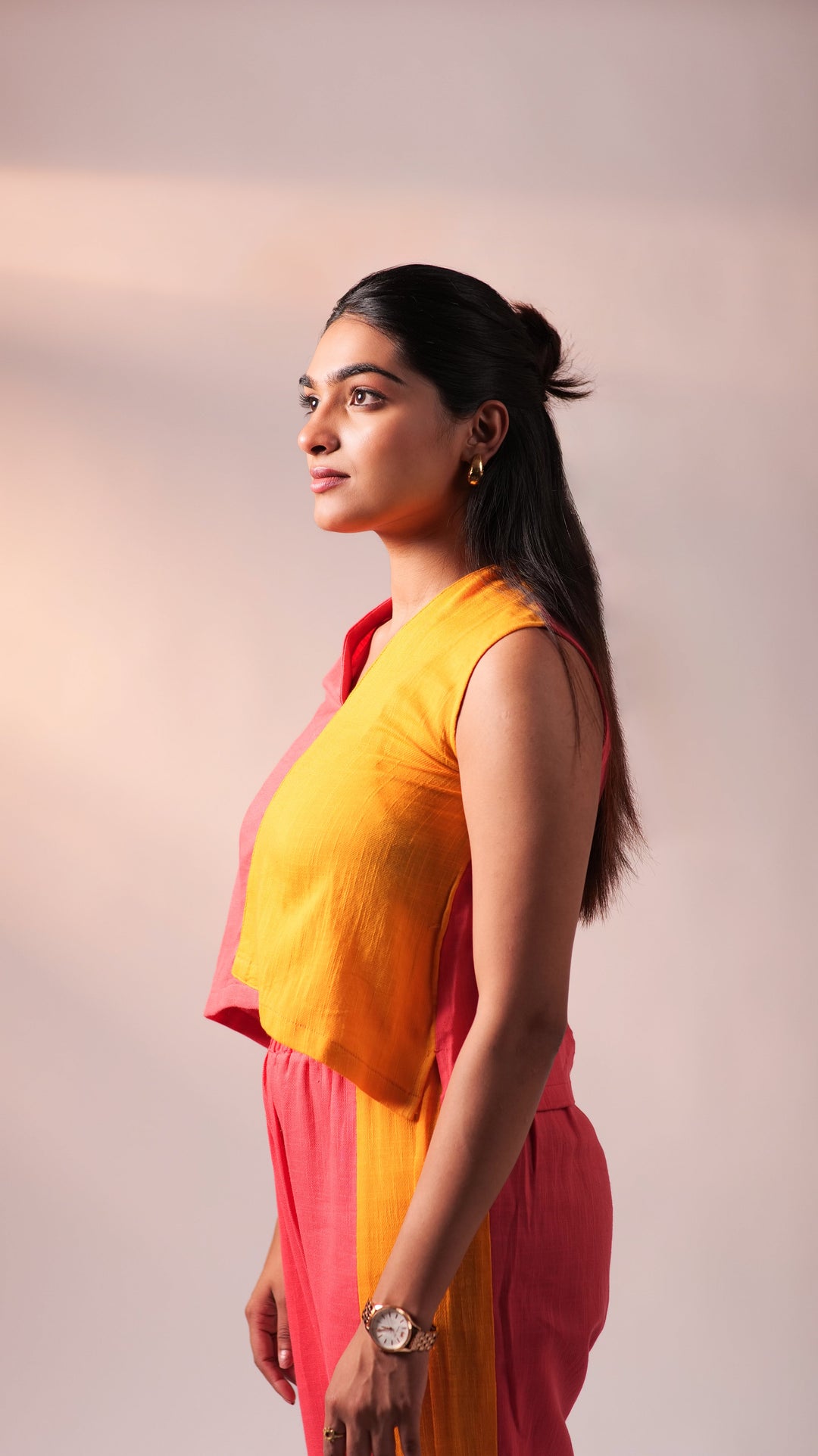 Half n Half Top Pant Set - Fuschia