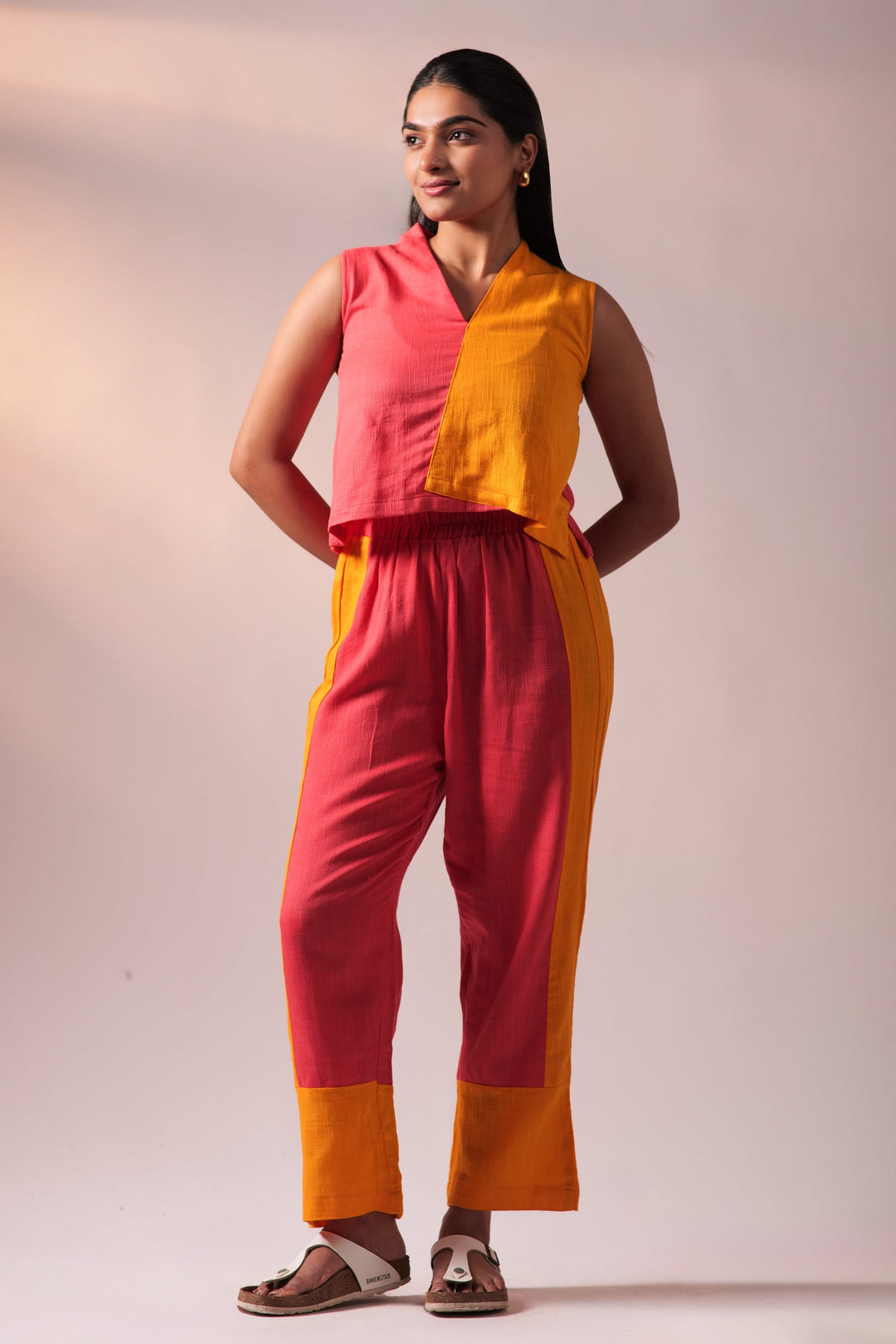 Half n Half Top Pant Set - Fuschia