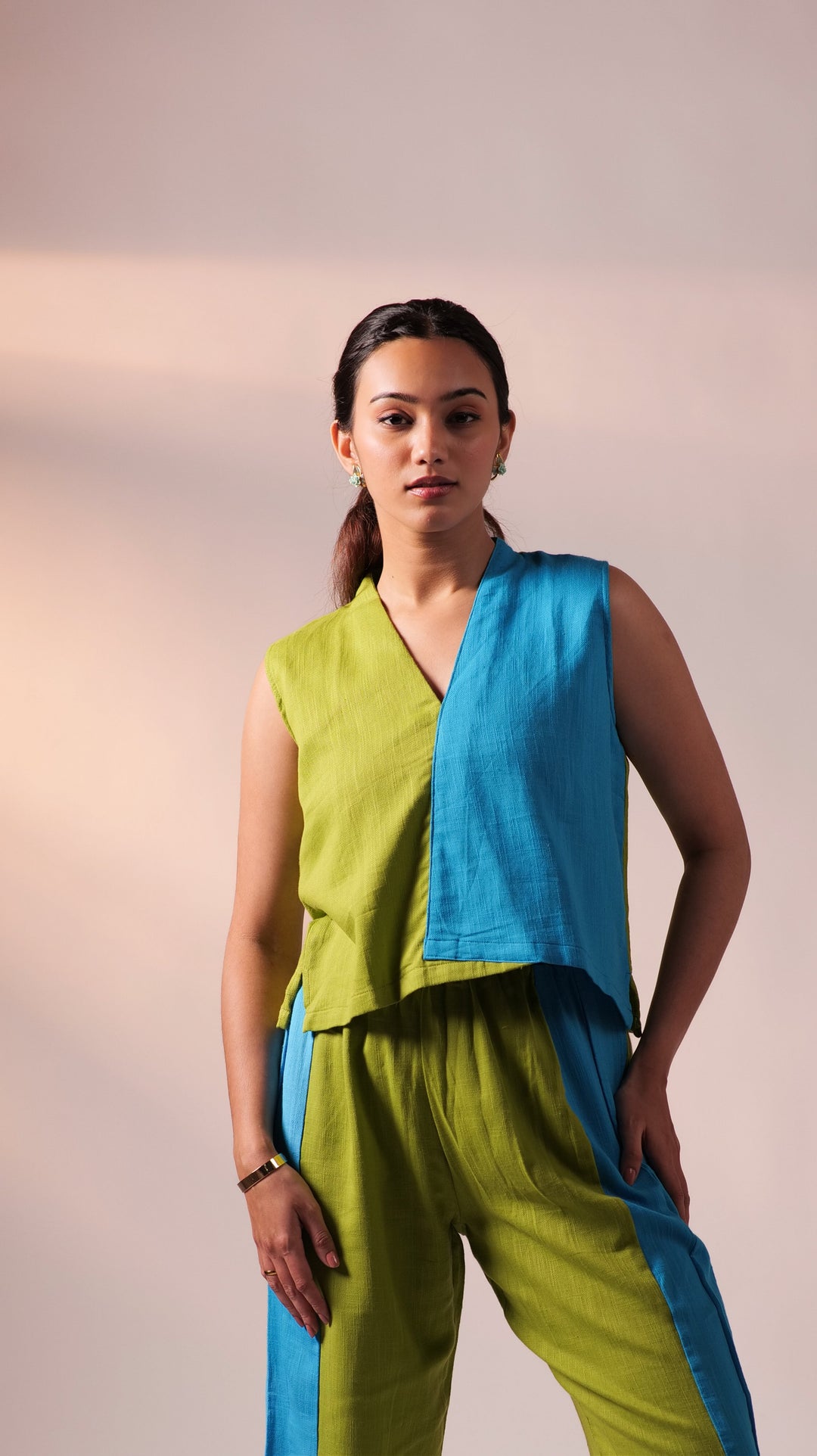 Half n Half Top Pant Set - Green