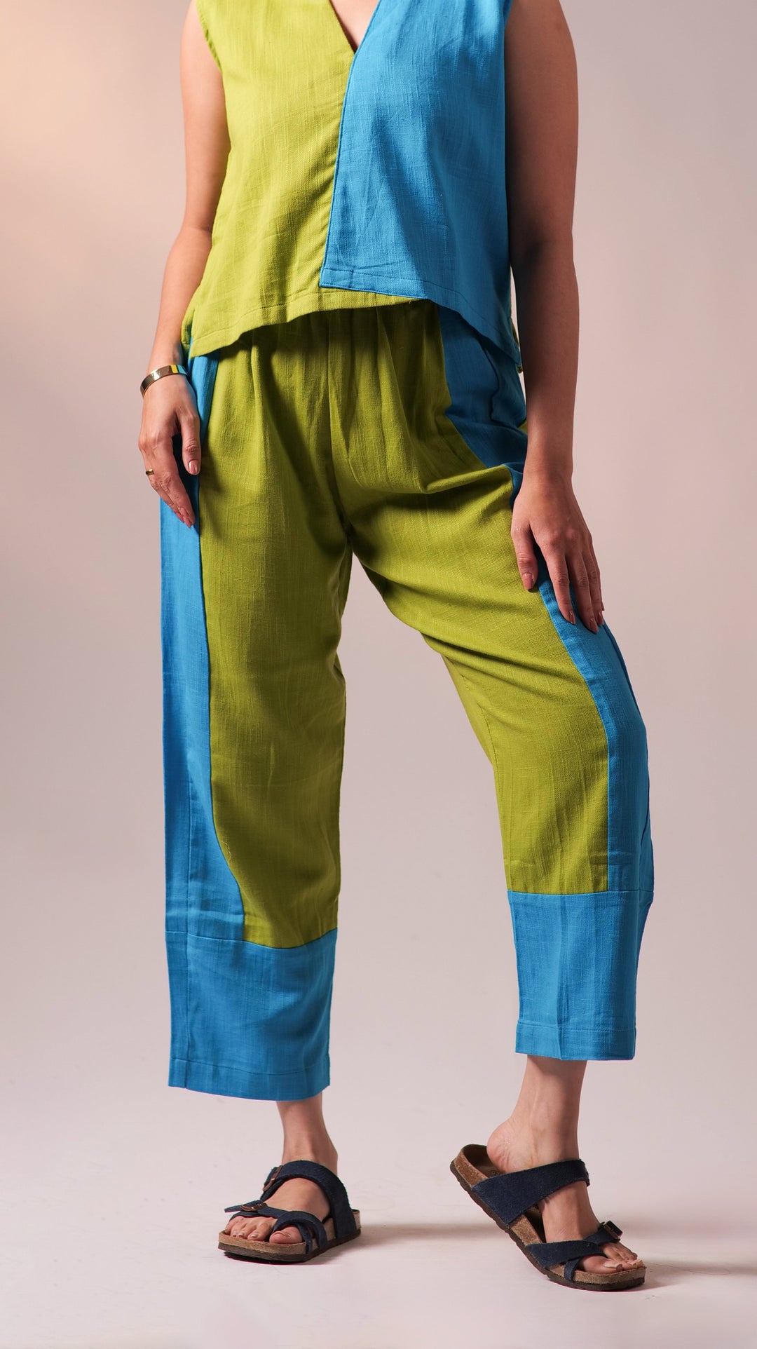 Half n Half Top Pant Set - Green