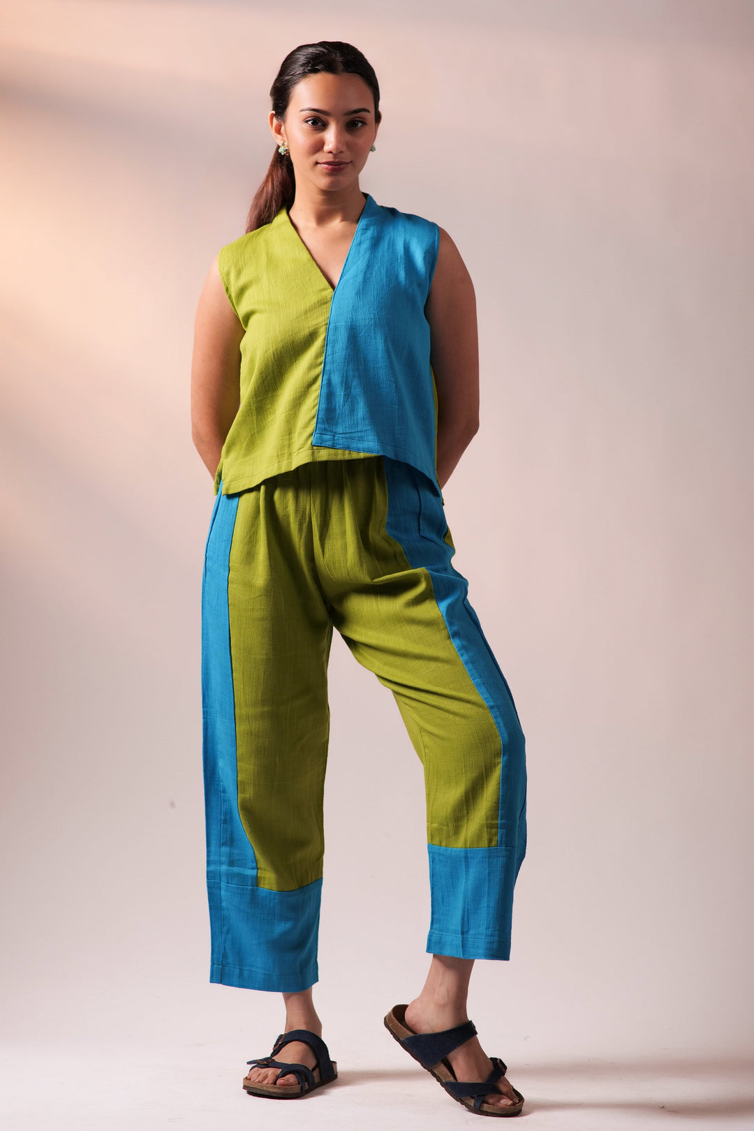 Half n Half Top Pant Set - Green