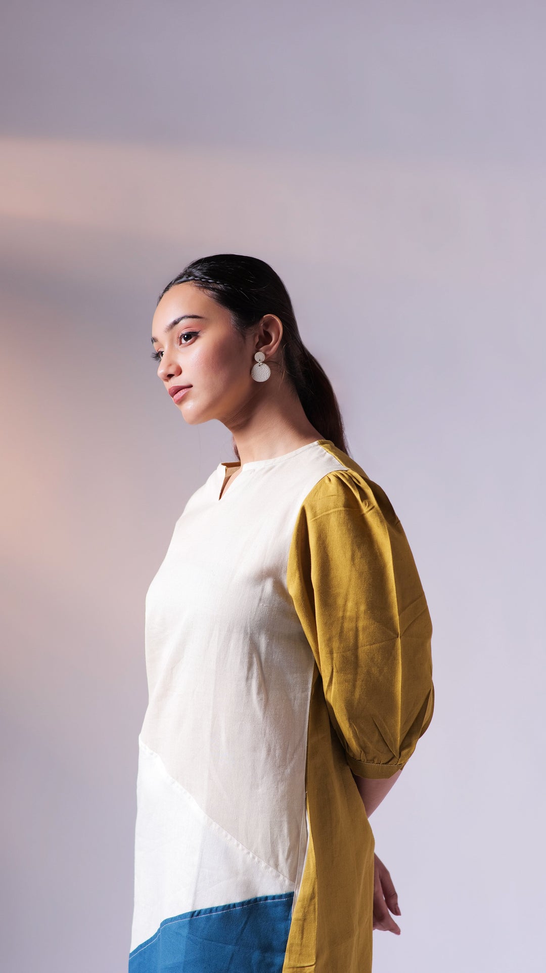 Colourblock Knee Dress - Mustard