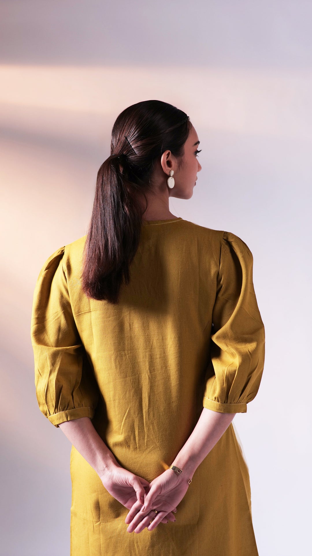 Colourblock Knee Dress - Mustard