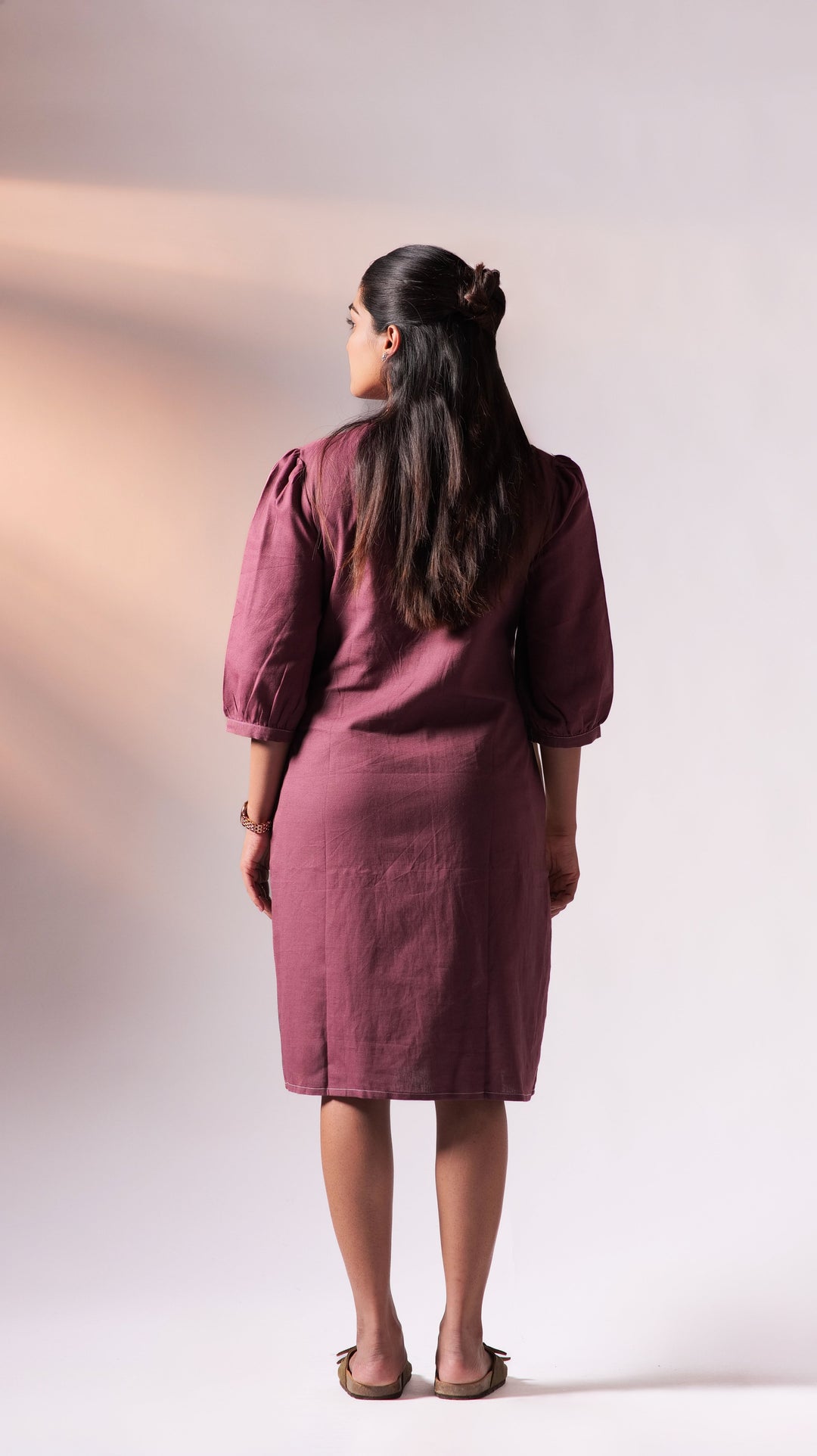 Colourblock Knee Dress - Wine