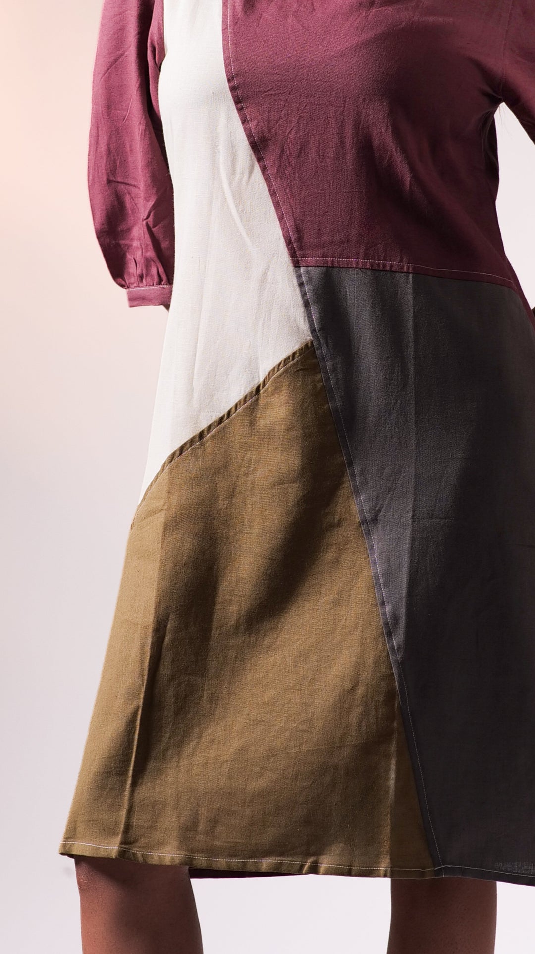 Colourblock Knee Dress - Wine