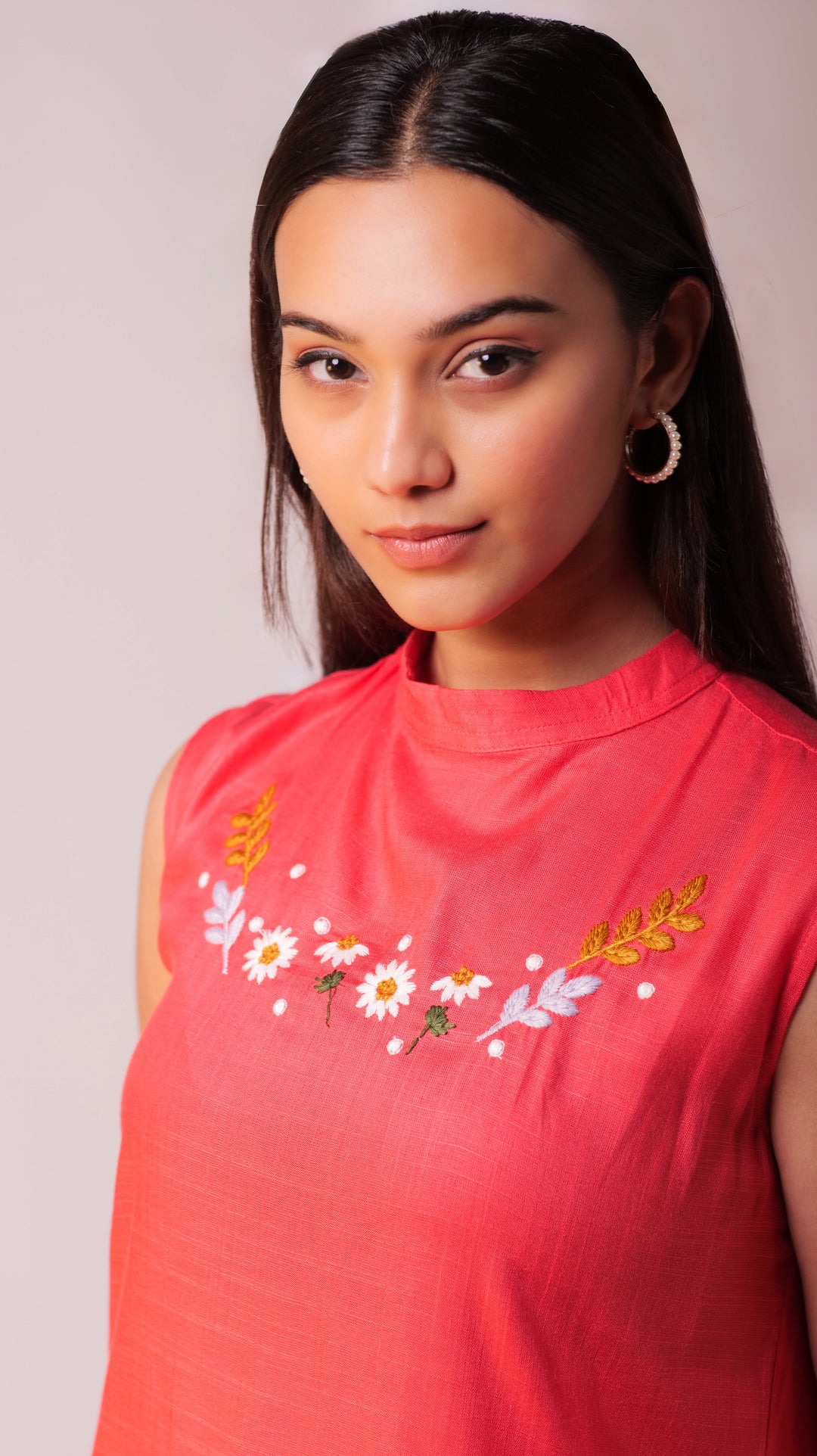 Embroidered Midi Dress - Fuschia