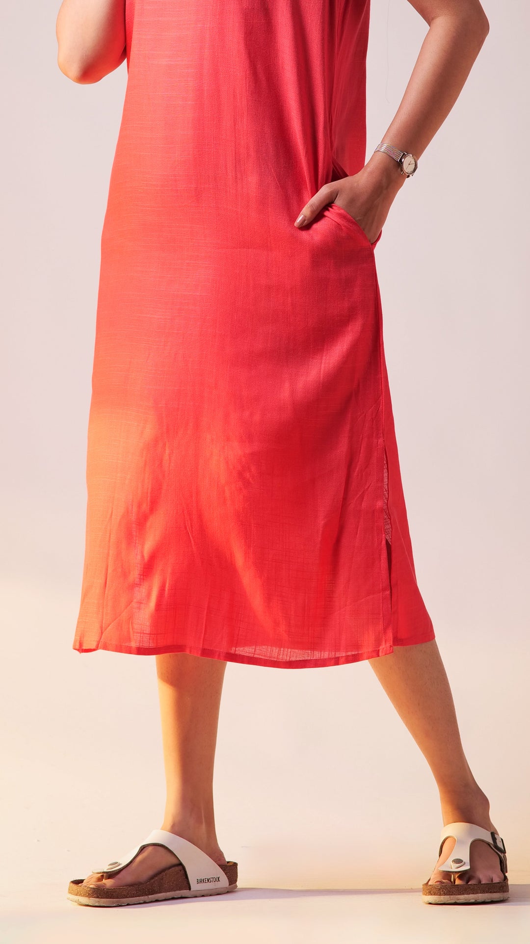 Embroidered Midi Dress - Fuschia