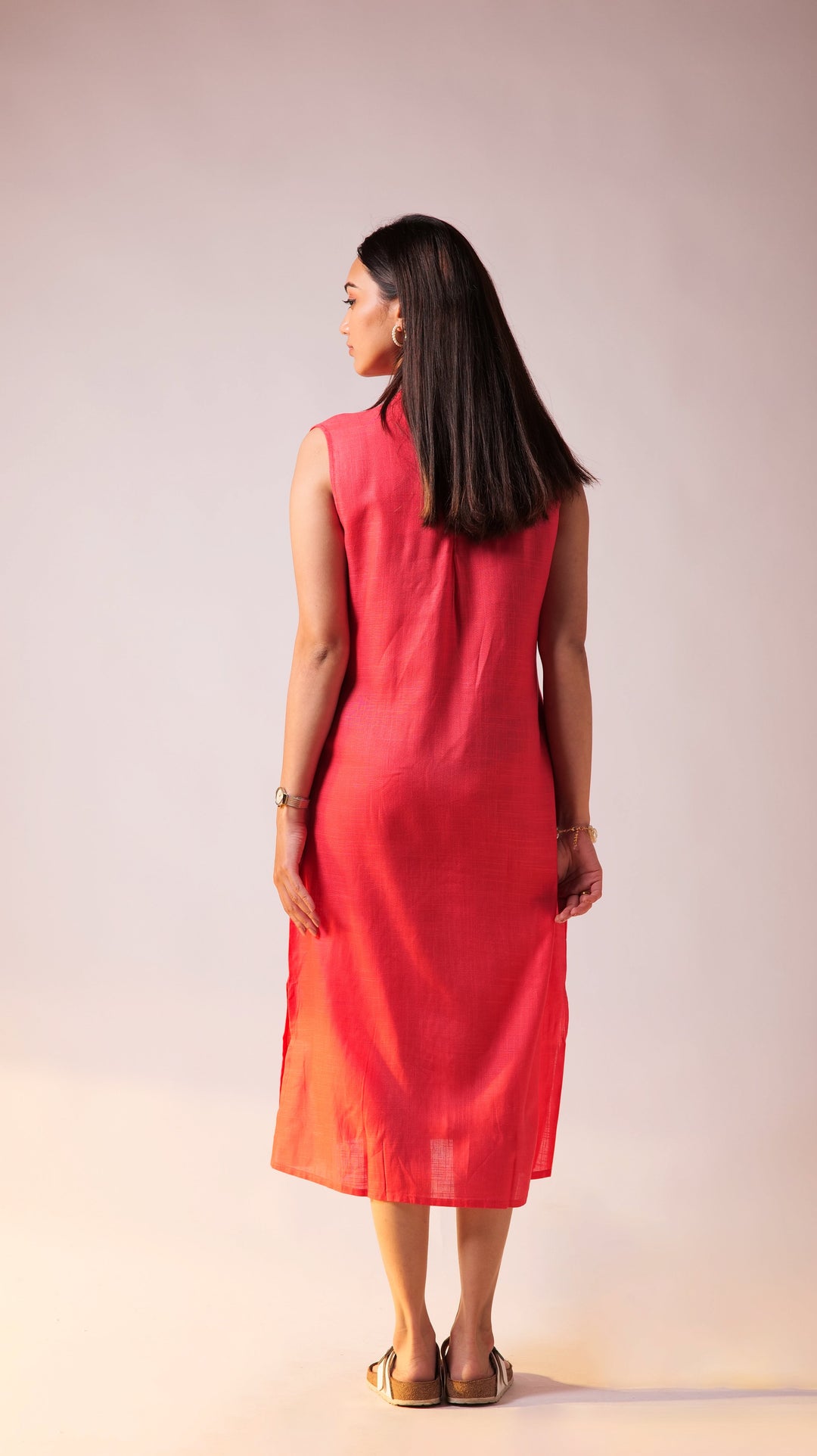 Embroidered Midi Dress - Fuschia