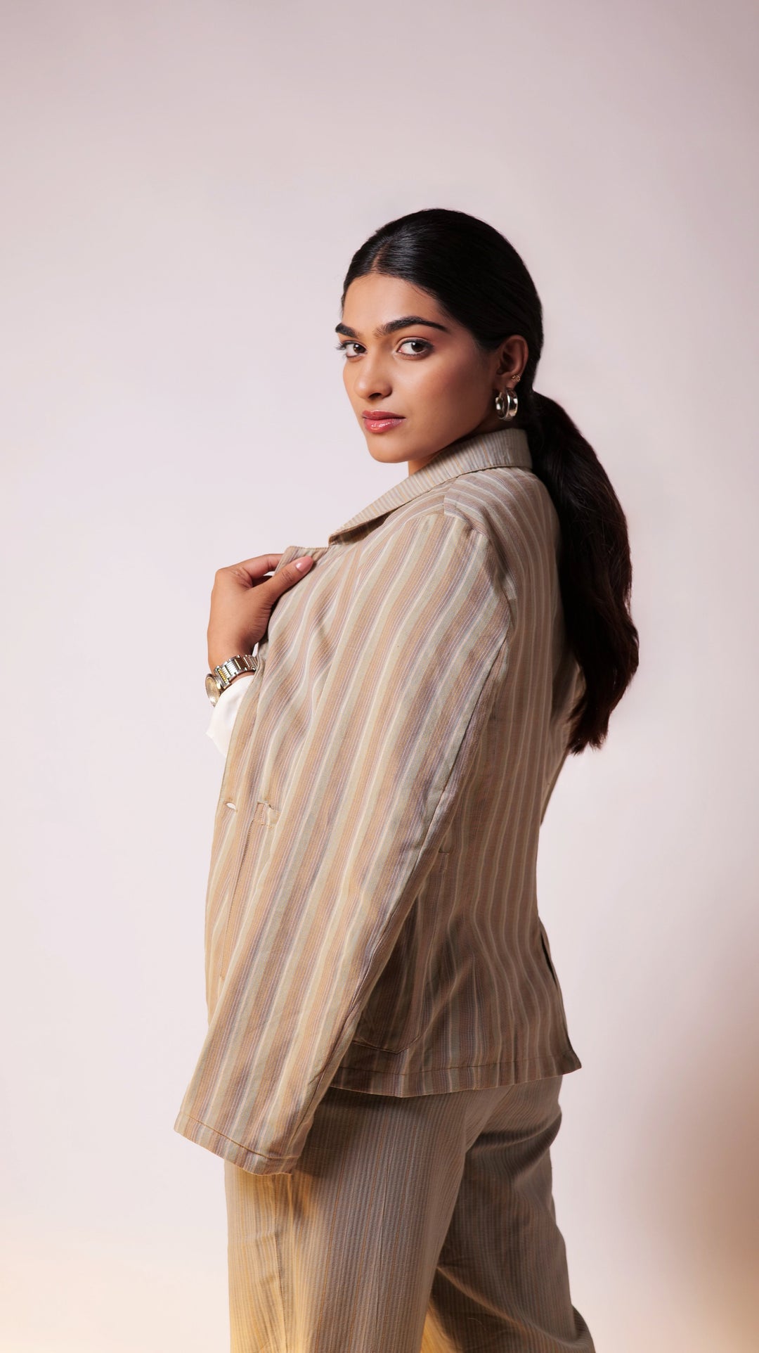 Reversible Blazer Pant Set - Beige