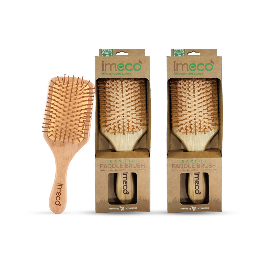 IMECO Bamboo Paddle Hairbrush - Natural Wooden Comb - Anti-Static - Detangling - Ideal for Men & Women
