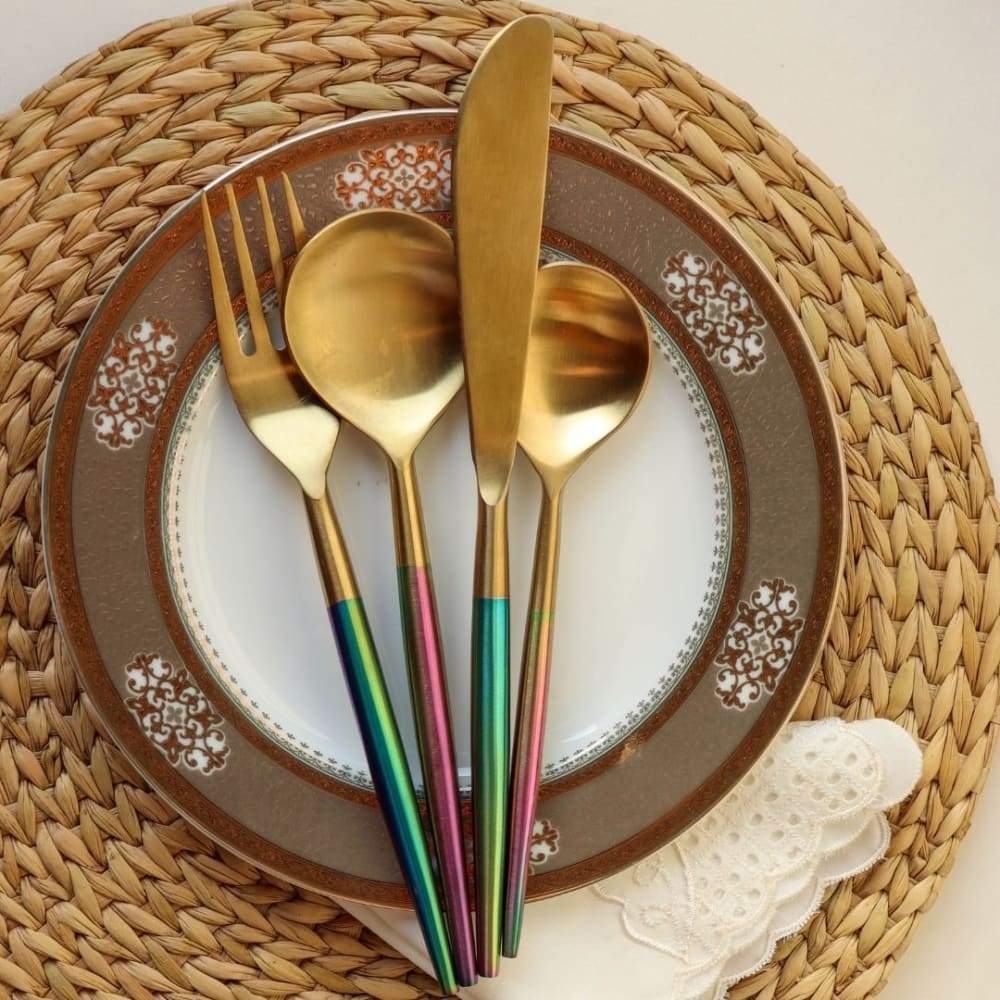 ONEarth Rainbow Handle Steel Cutlery Set | Spoon, Fork & Knife | 4 Pieces