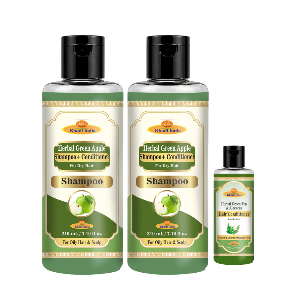 Khadi Care Green Apple Shampoo & Conditioner Combo | Herbal Ayurvedic | 2 x 210 ml + 30 ml