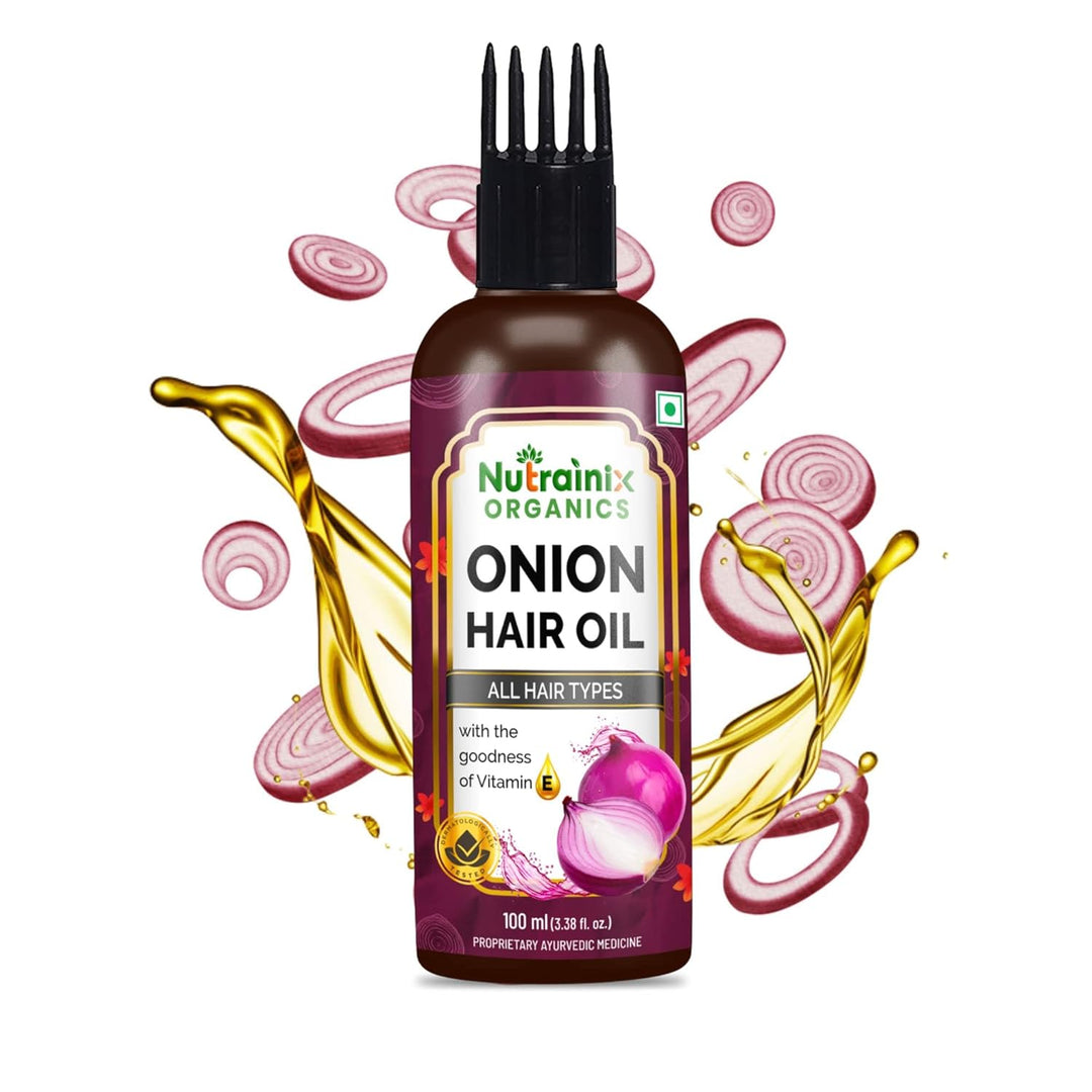Nutrainix Organics Onion & Brahmi Hair Growth Elixir Transform Thinning to Thriving | Ayurvedic Oil to Stop Hair Fall, Nourish Roots & Boost Volume - 100ml