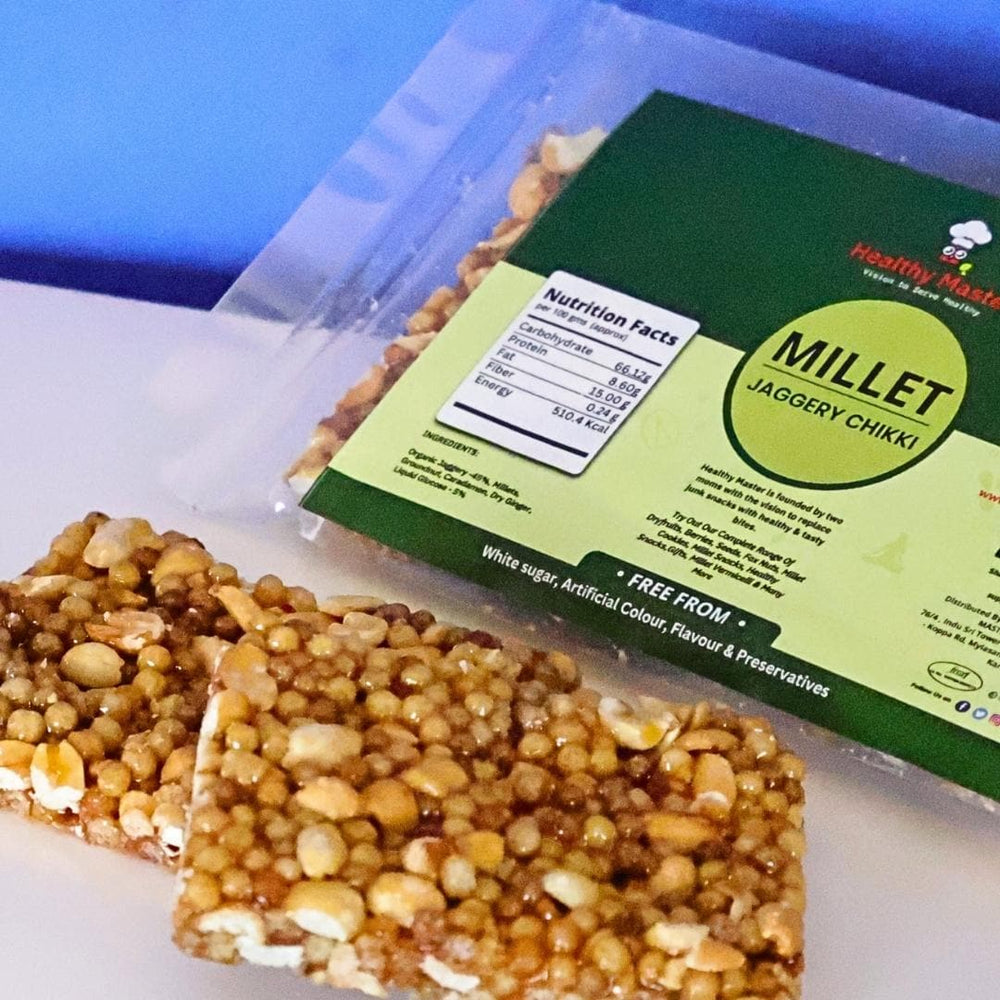Healthy Master Chikki - Millet & Jaggery (Pack of 10)(350g) - Each 35g