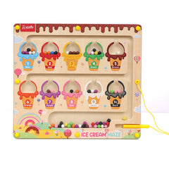 Wudly Ice Cream Maze, Magnetic Color and Number Maze - Educational Fine Motor Skills Toys for Boys Girls 3 4 5 Years Old, Wooden Color Matching Learning Counting Toddler Puzzle Board