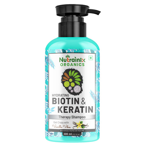 Nutrainix Organics Hydrating Biotin & Keratin Shampoo Biotin + Keratin Miracle for Dry, Damaged & Rebellious Hair - 300 ml
