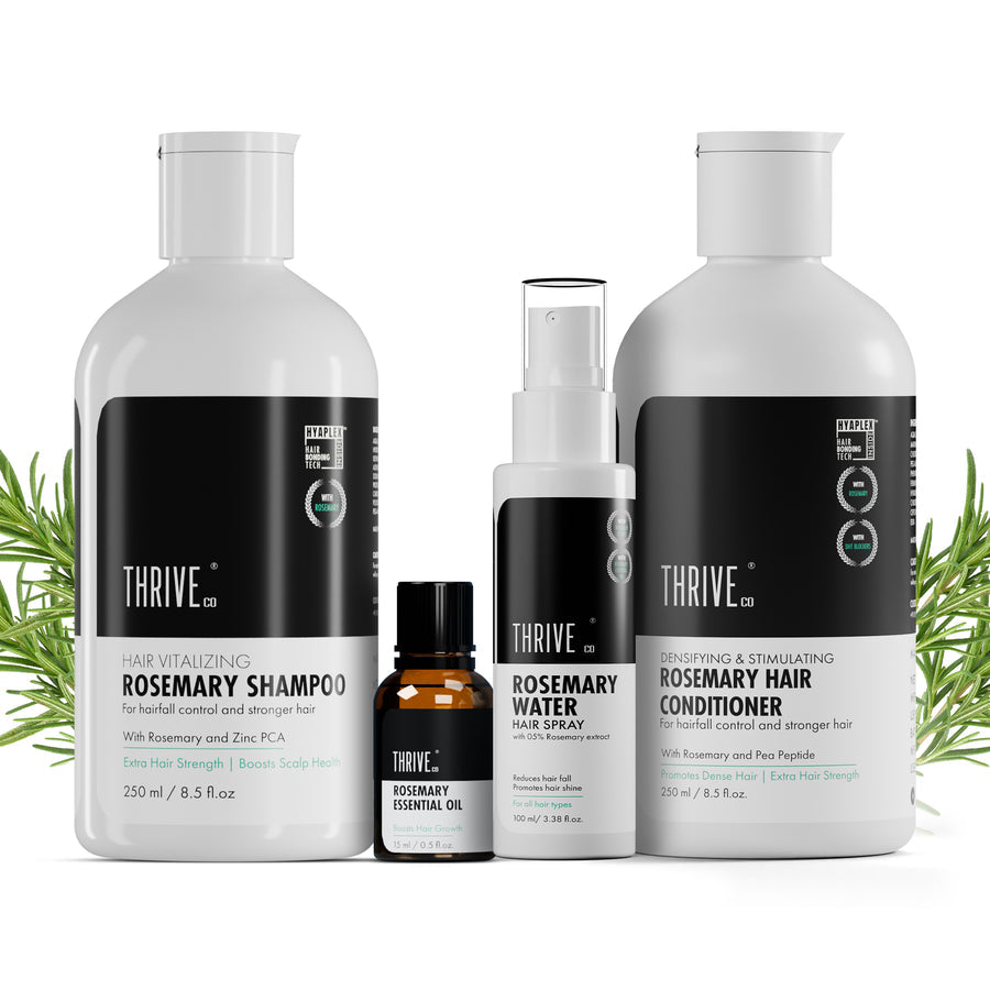 ThriveCo Anti Hair Fall Control Kit: Rosemary Shampoo, Conditioner, Essential Oil, Water