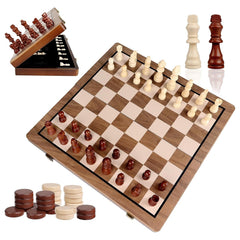 Wudly 2-in-1 Big Chess & Checkers Set – Premium Wooden Board Game for Adults & Kids, Classic Chess + Checkers Combo
