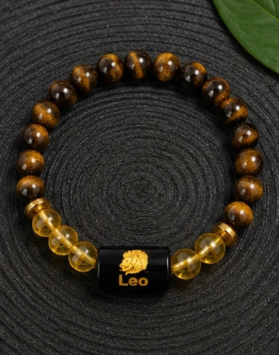 Bamboology Trends Leo Zodiac Tiger Eye & Citrine Gemstone Bracelet | Certified Natural Crystal Bracelet for Confidence, Leadership, Success & Prosperity
