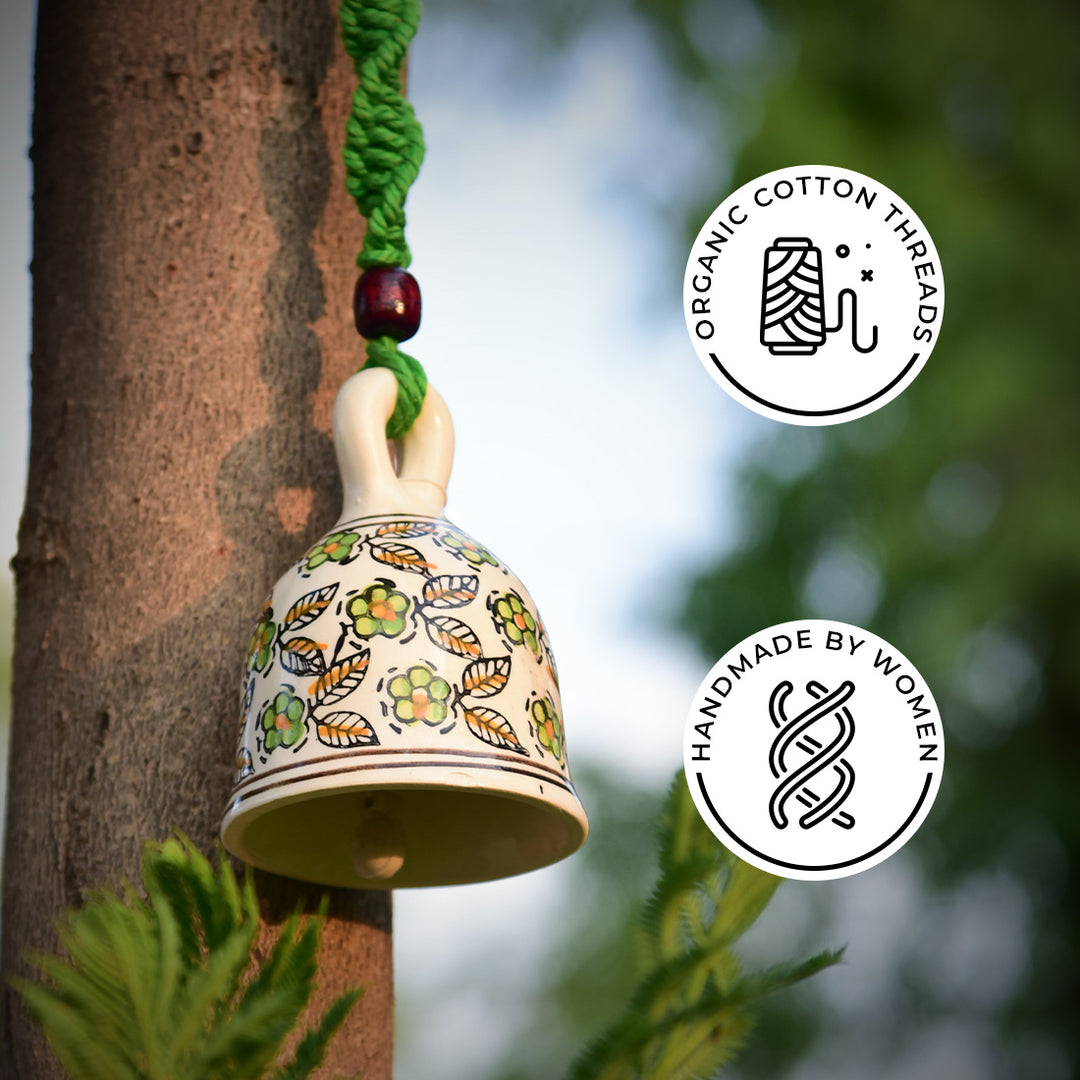 Gathari Macrame Ceramic Home Decor Bells for Home and Office (Set of 2)