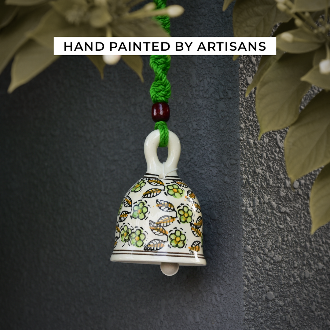 Gathari Macrame Ceramic Home Decor Bells for Home and Office (Set of 2)